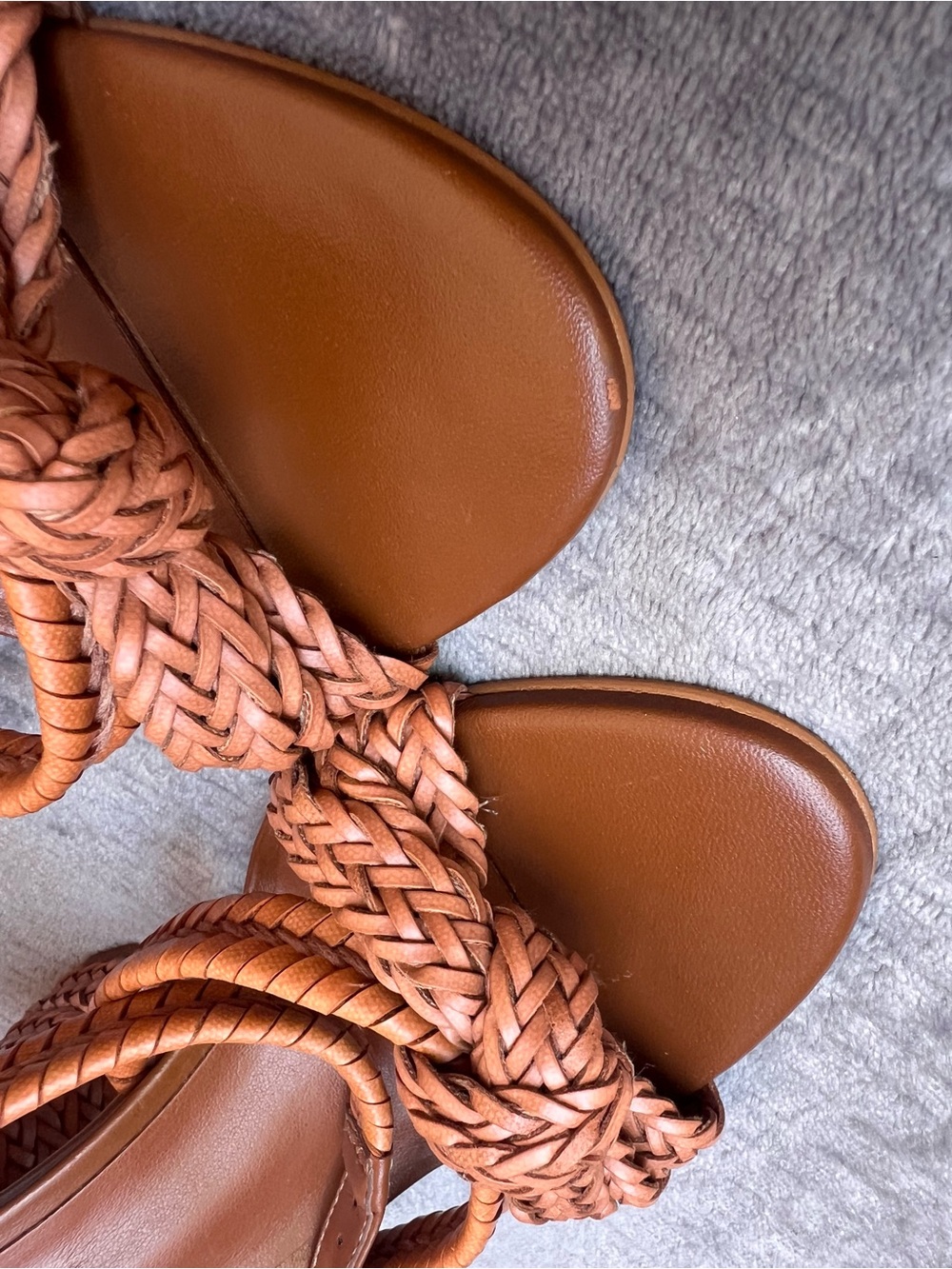 Steve Madden Malou Heels Sz 6.5 M Cognac Braided Block Heel Sandals Vegan - Picture 8 of 15